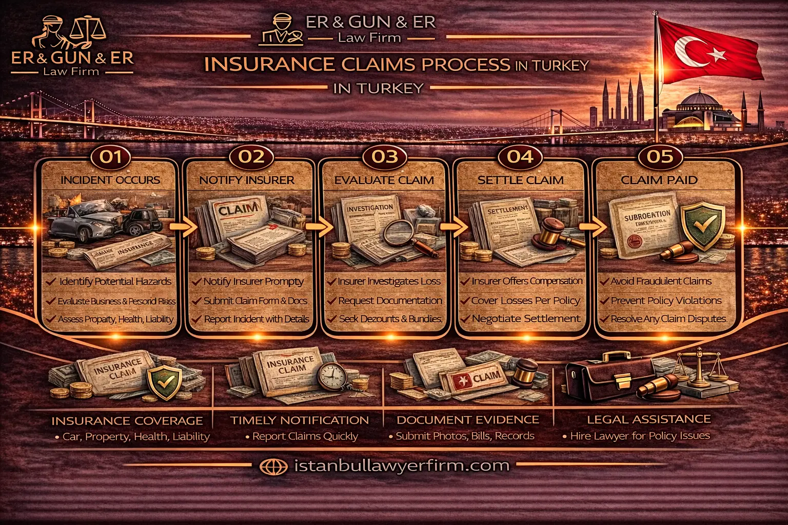 Insurance claims process in Turkey notification documents adjusters and disputes